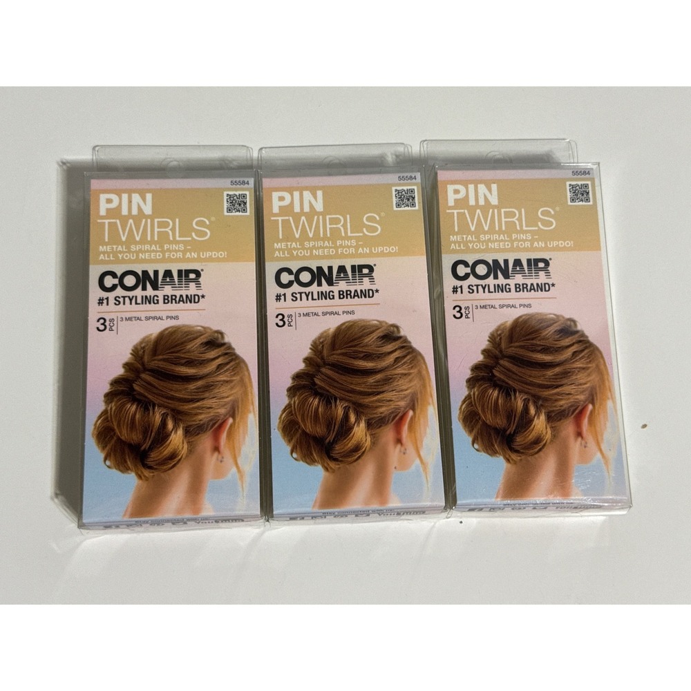 Conair Pin Twirls Spiral Hair Pins Black 3-Pack Updo Styling Tool 9 Pins Total
